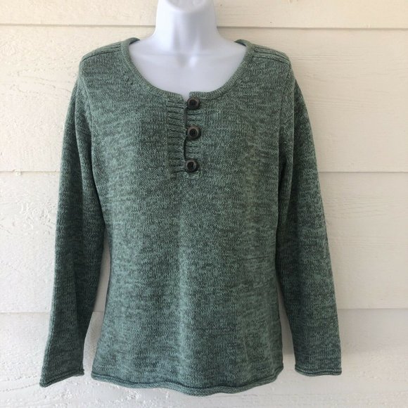 Eddie Bauer Size M Long Sleeve 1/4 Button Down Heather Green Sweater
